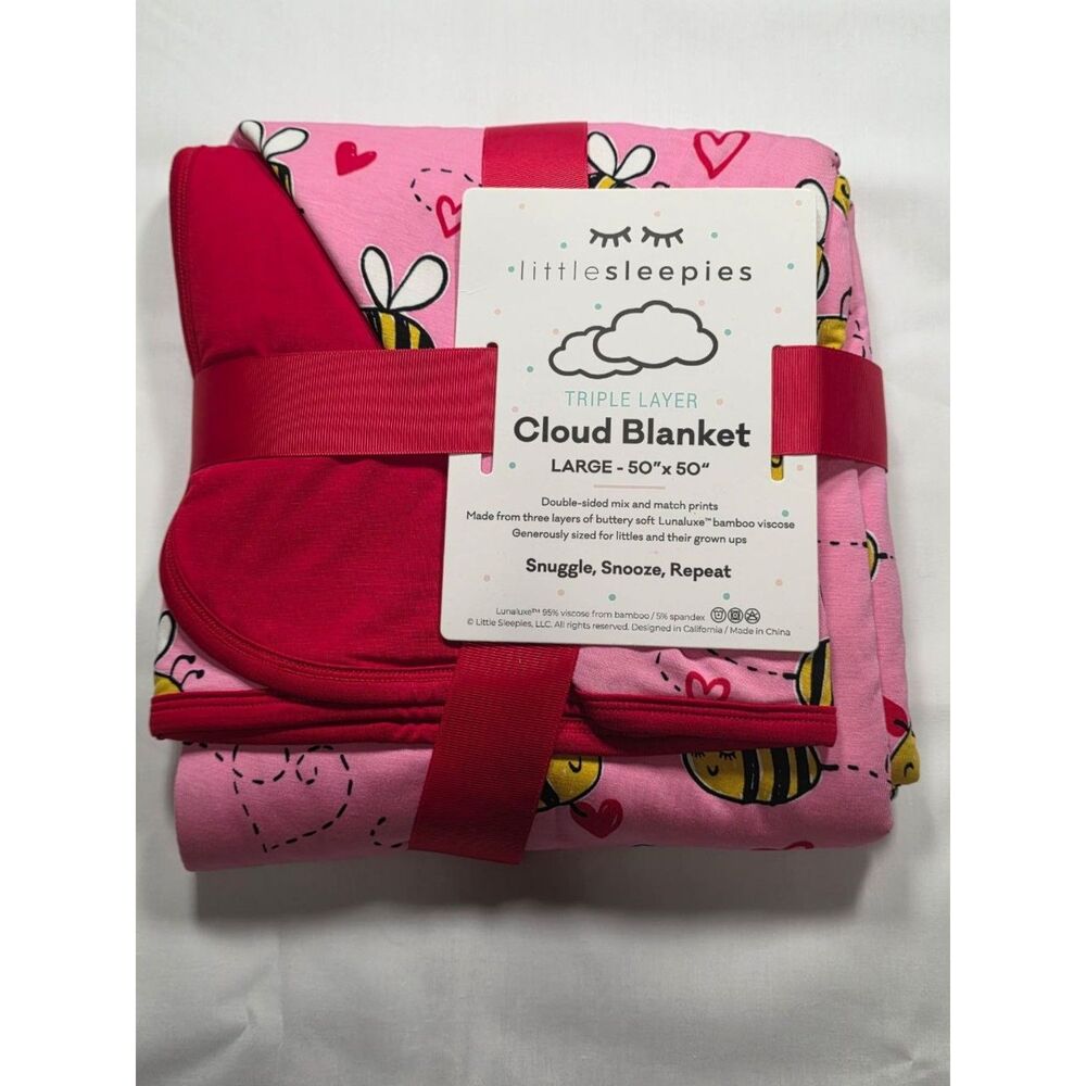 Little Sleepies Pink Bee Mine 50x50 Cloud Blanket Bamboo Valentine NWT